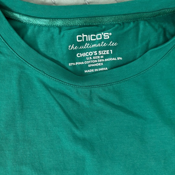 Chicos Ultimate Tee Pima Cotton Modal Green Tee Sz M - Picture 2 of 4